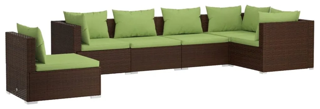 Set Divani da Giardino 6 pz con Cuscini in Polyrattan Marrone