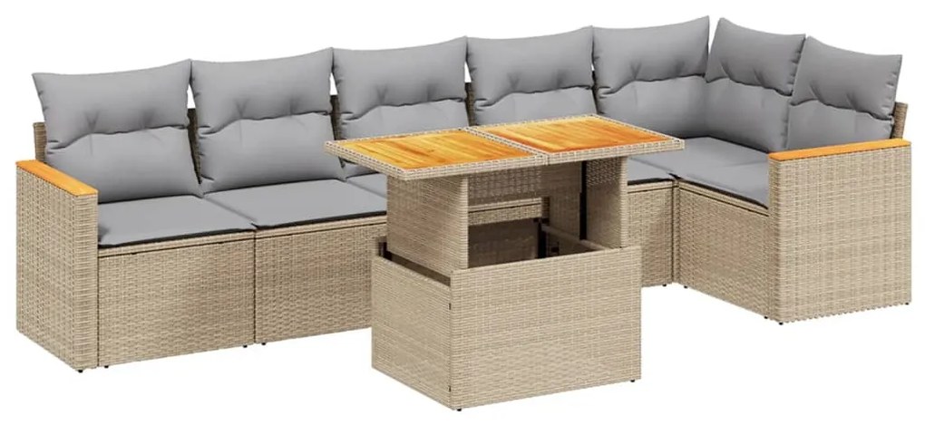 Set divani da giardino 7 pz con cuscini beige in polyrattan