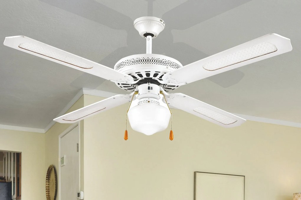 Ventilatore da Soffitto con 4 Pale e Lampada Ø130cm 3 Velocità Kooper Windy Bianco...
