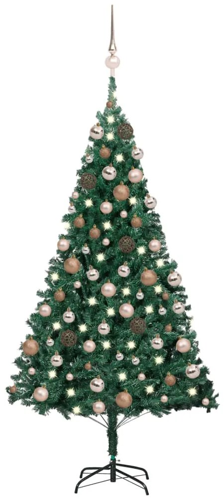 Albero di Natale Preilluminato con Palline Verde 180 cm PVC