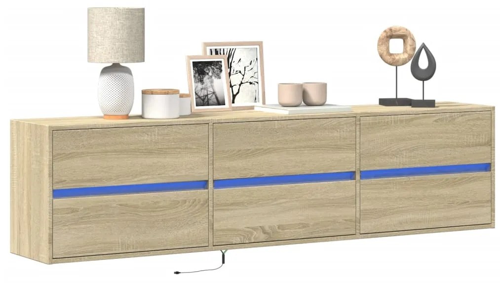 Mobile Tv A Parete Con Led Rovere Sonoma 180x31x45 Cm /