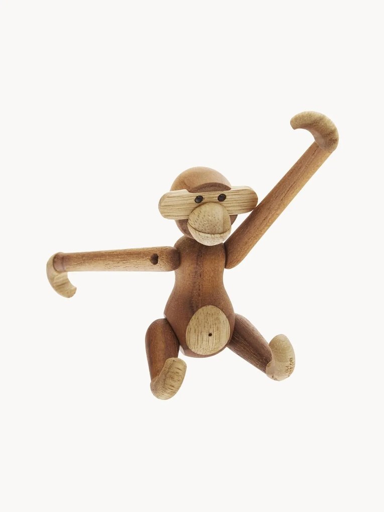 Oggetto decorativo di design in legno di teak Monkey, alt. 10 cm