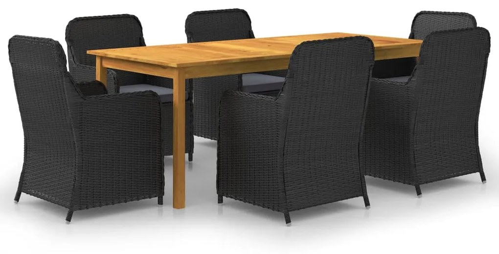 Set mobili da pranzo per giardino 7 pz nero