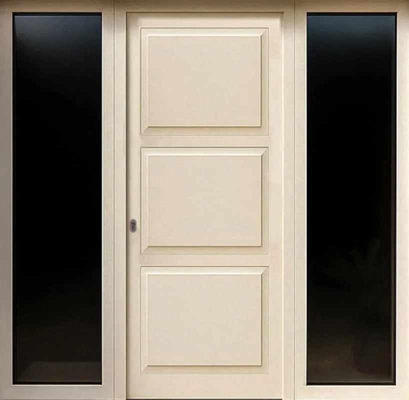 Portoncino d'ingresso in alluminio Bugnale 42 L 80 x H 210 cm bianco/noce apertura a destra