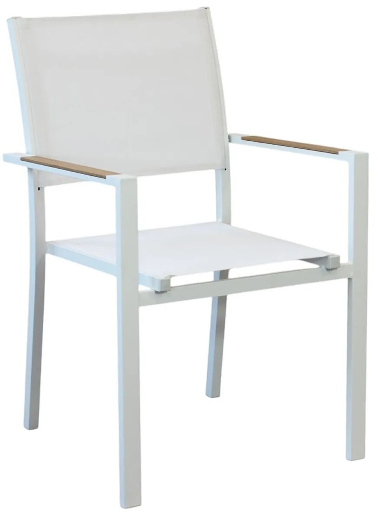 IMPACTO - poltrona impilabile in alluminio bianco o antracite con braccioli effetto legno