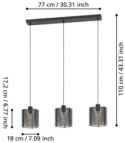 Eglo 900738 - Lampadario a sospensione con filo SEGOVIA 3xE27/40W/230V