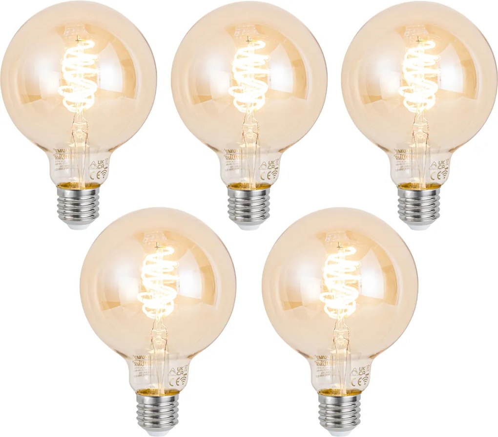 Set di 5 Lampadine LED Smart E27 dimmerabili G95 Ambra 4.9W 320lm 2500K