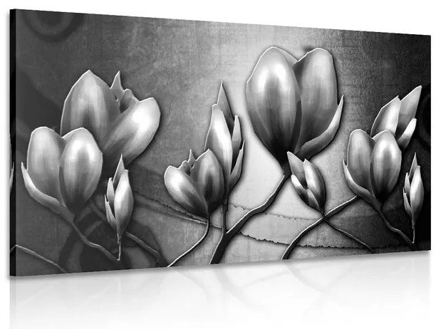 Stampa su tela – Fiori in stile etnico in bianco e nero