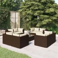 Set Divani da Giardino 9 pz con Cuscini in Polyrattan Marrone 3101562