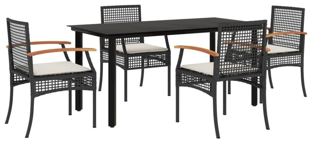 Set da pranzo da giardino 5 pz nero con cuscini in polyrattan