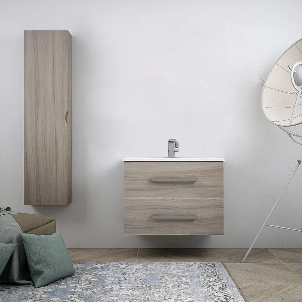 Mobile da bagno Larice 75 cm sospeso Mod. Mosca con colonna da 140 cm