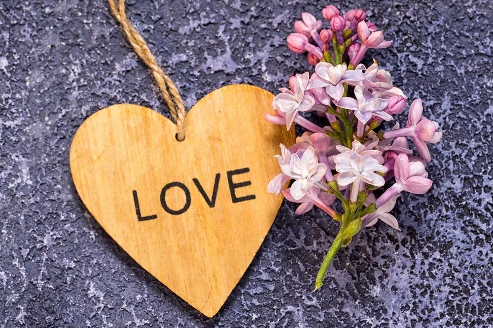 Quadro su tela – Cuore di legno con scritta Love