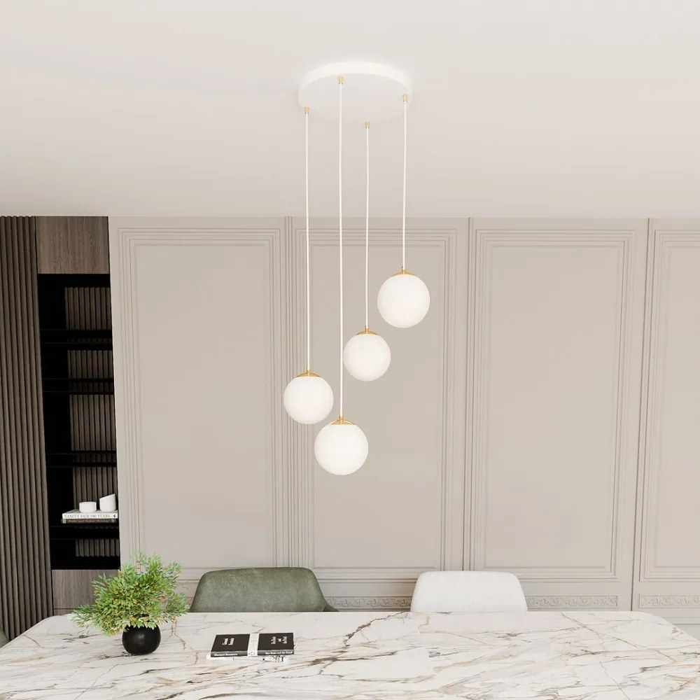 Lampadario a Sospensione in Acciaio e Vetro ROYAL 4 Bianco o Nero 4xE14 Colore del corpo Bianco