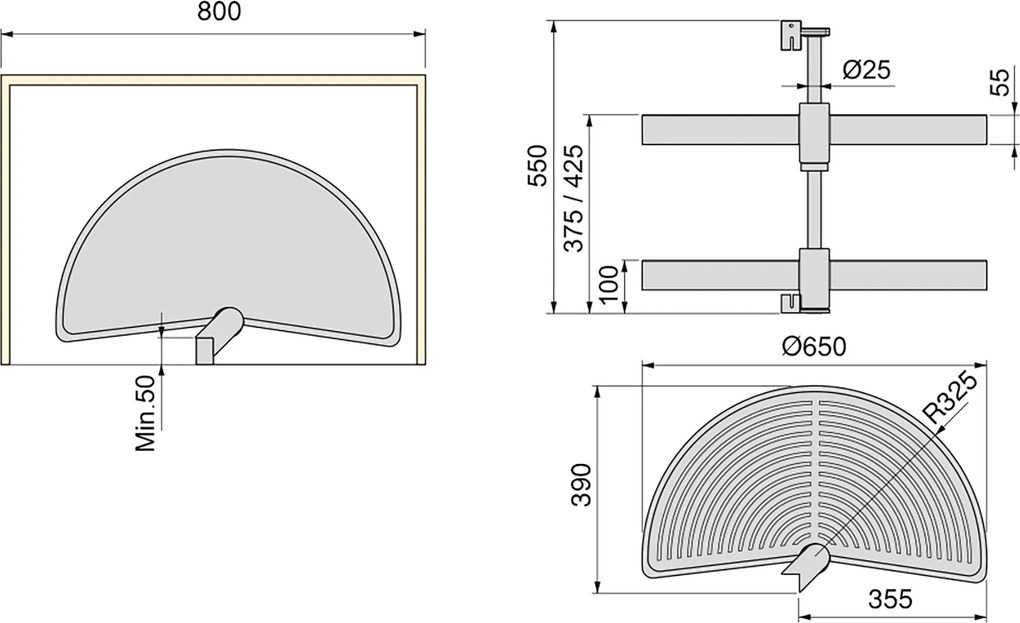 Cestello Girevole Ø65 cm per Mobile da Cucina 80 cm in Plastica Emuca Bianco...