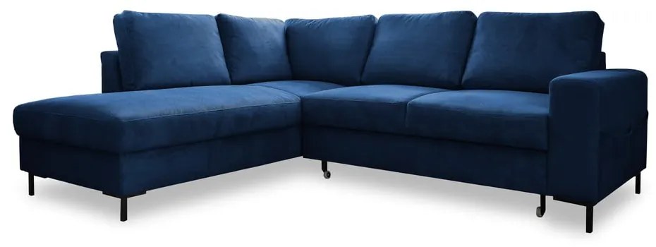 Divano letto angolare in velluto a coste blu scuro (angolo sinistro) Lofty Lilly - Miuform