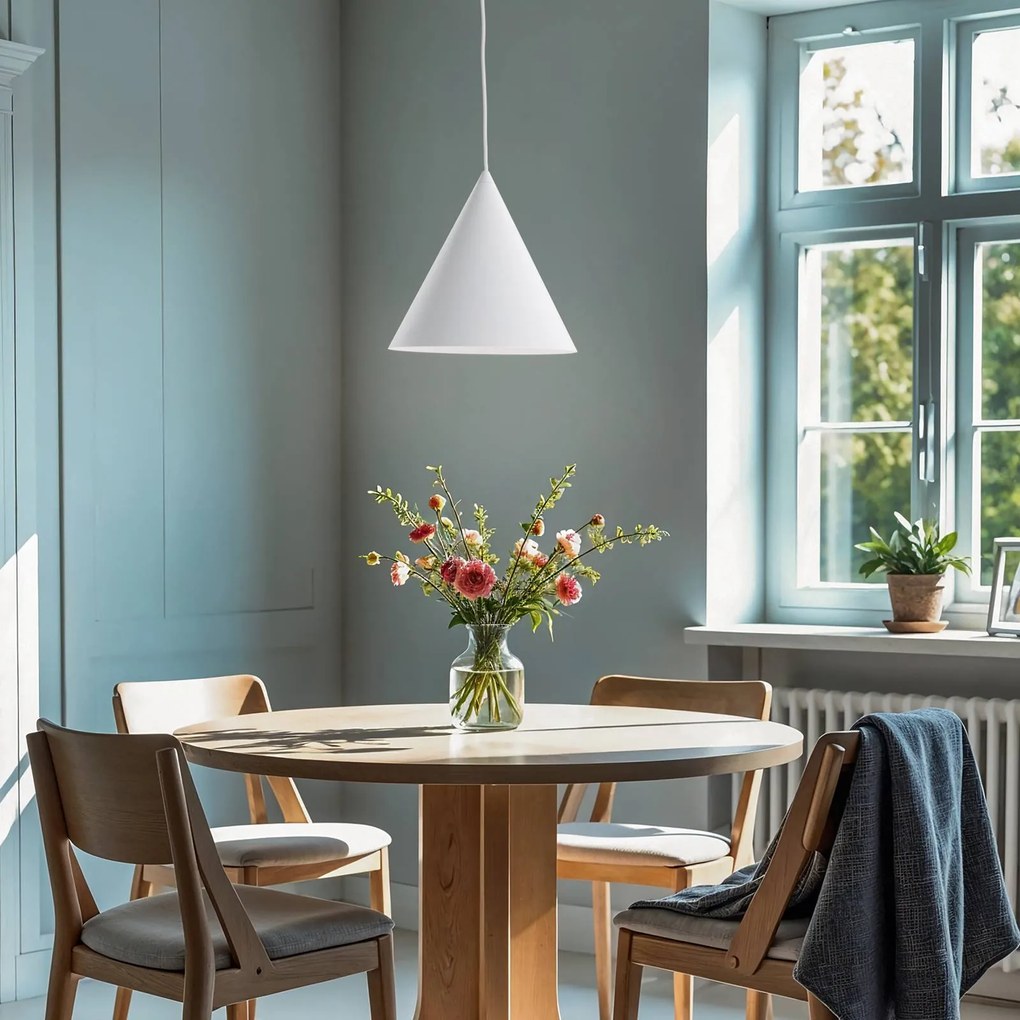 Lampada a sospensione Cono TK Lighting, dimmerabile, Bianco / Opale, Soggiorno / Sala da pranzo, Metallo, Moderno, Lampada a sospensione