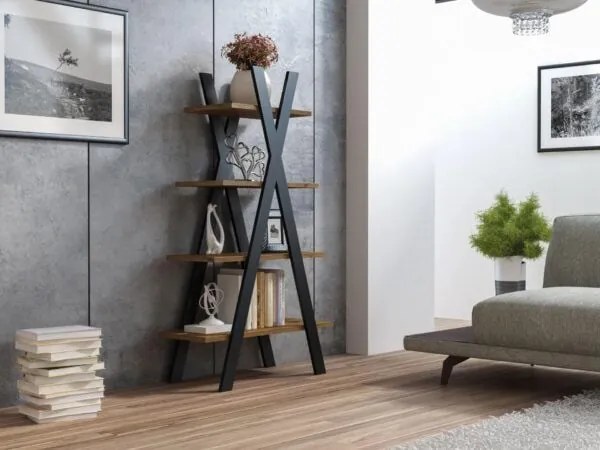 Scaffale Tipi in rovere wotan/nero 136x80 cm