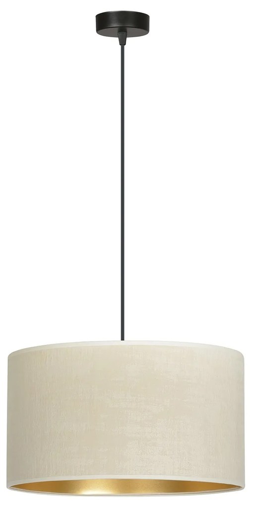 Sospensione 1 Luce Hilde In Acciaio Nero E Paralume In Tessuto Beige