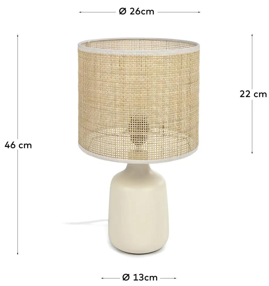 Kave Home - Lampada da tavolo Erna in ceramica bianca e bambÃ¹ con finitura naturale