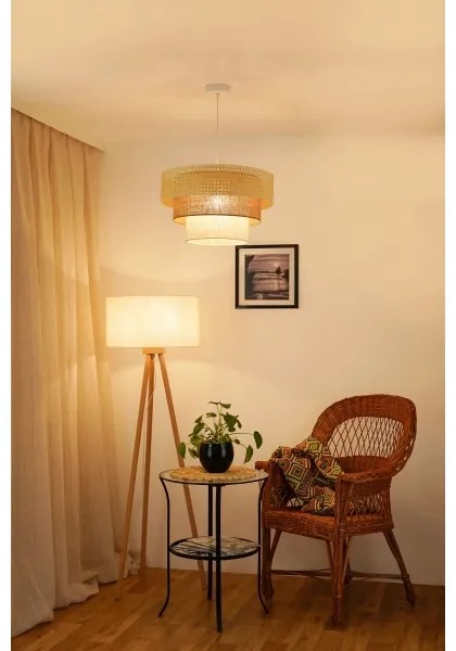 Brilagi - Lampadario a cavo CEDAR LUNETA 1xE27/15W/230V Ø45 rattan marrone crema