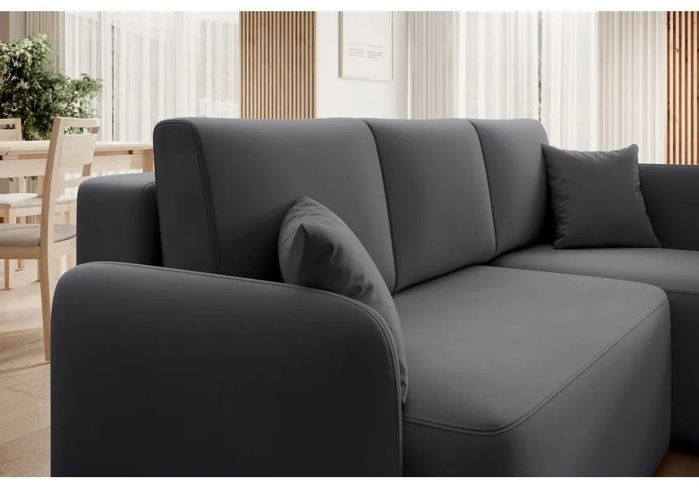 Divano angolare grigio tortora allungabile/con contenitore (con penisola a destra/con chaise lounge) con rivestimento in velluto Hadson – ELTAP