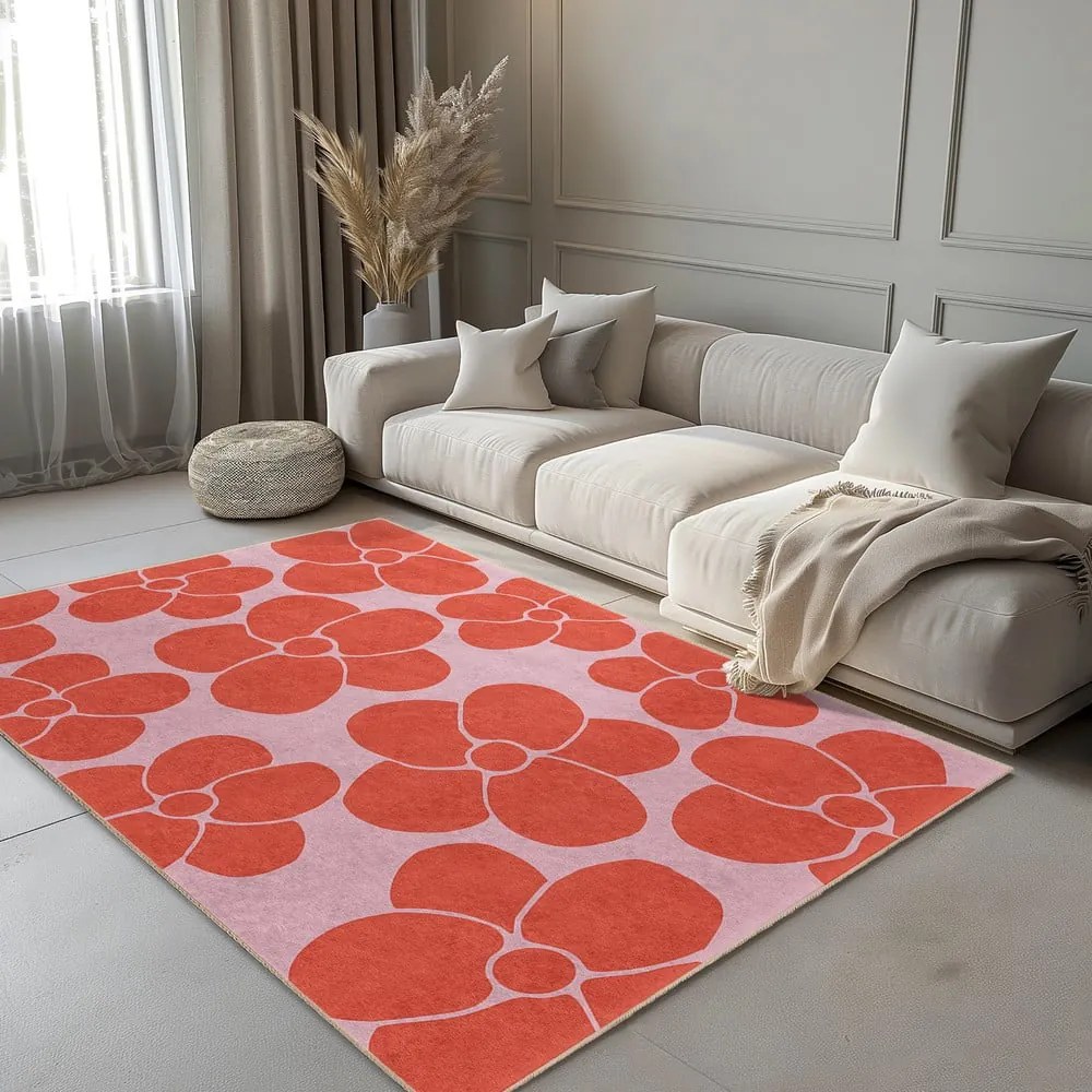 Tappeto rosso e rosa lavabile 160x230 cm Poppy Fields – Mila Home