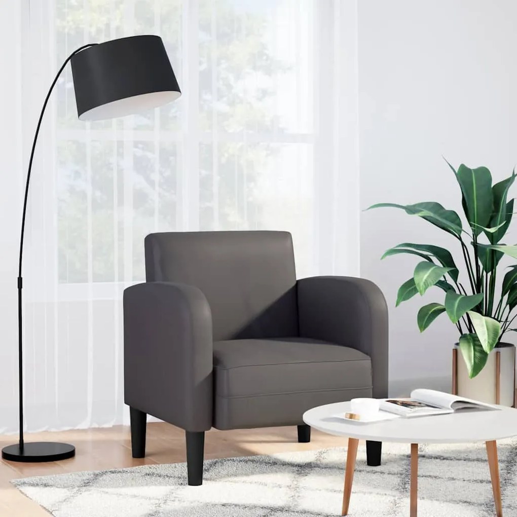 Divano Sedia Con Braccioli Grigio 54 Cm İn Similpelle /