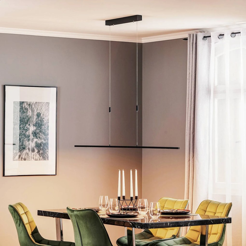 Lampada LED a sospensione Tolu di Quitani, nera, lunghezza 158 cm