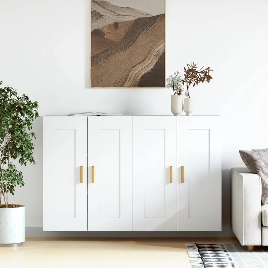 Armadietti A Parete 2 Pz Bianchi İn Legno Multistrato /