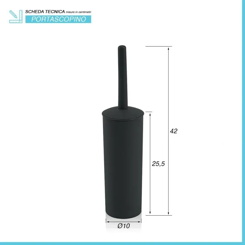 Scopino wc da appoggio nero in plastica con portascopino
