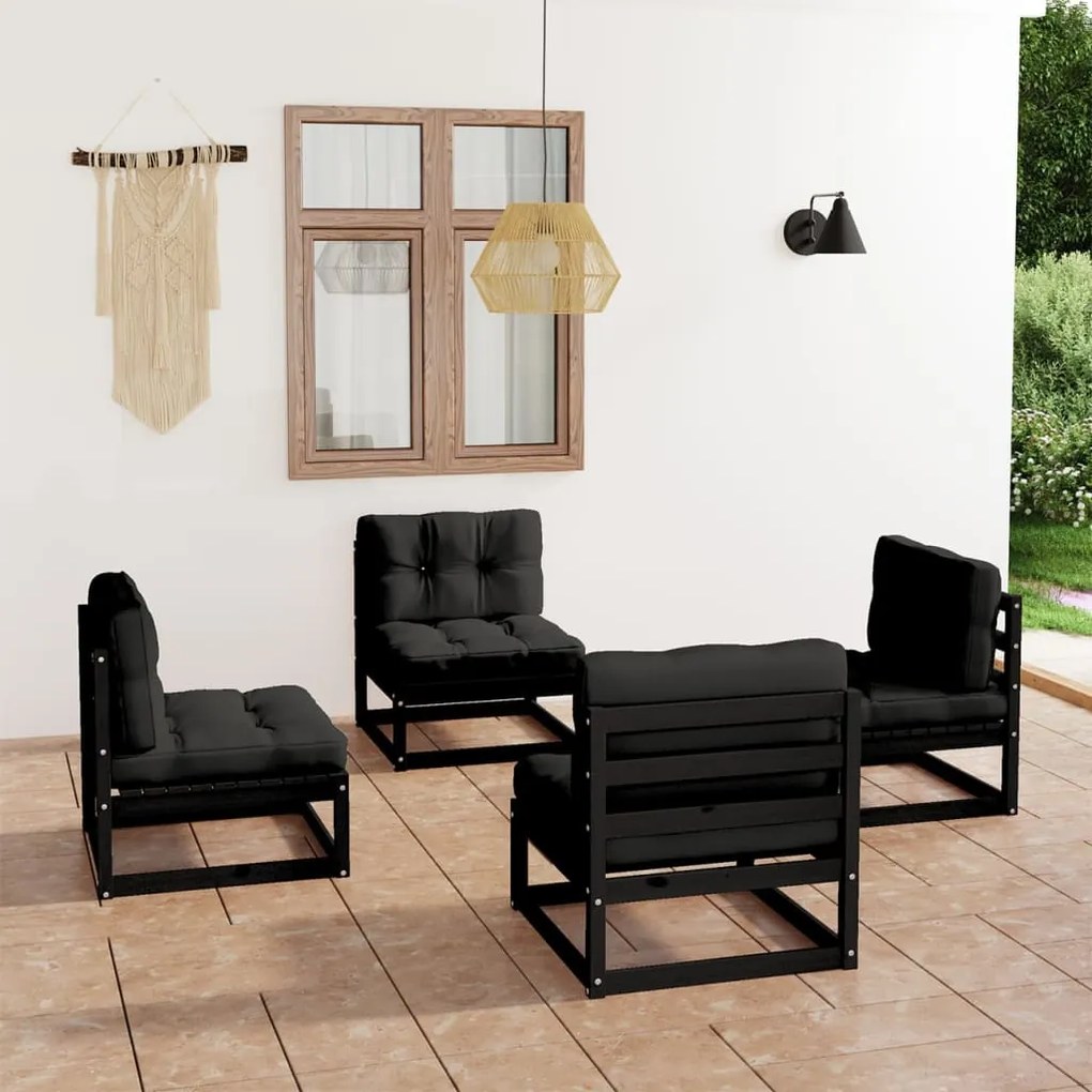 Set divani da giardino 4 pz con cuscini legno massello pino