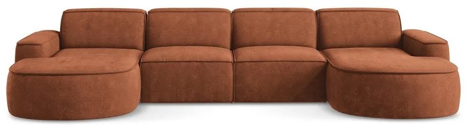 Divano angolare color terracotta (a U) con rivestimento in ciniglia Omao – Makamii