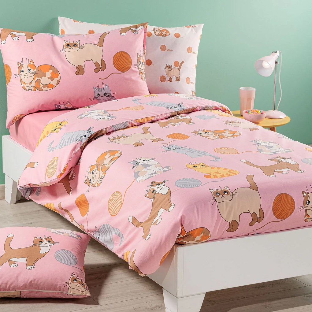 Completo Copripiumino in Cotone Gattini Singolo Caleffi Kids