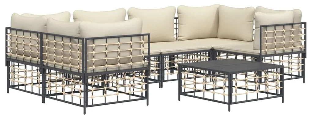 Set divani da giardino 7 pz con cuscini antracite in polyrattan