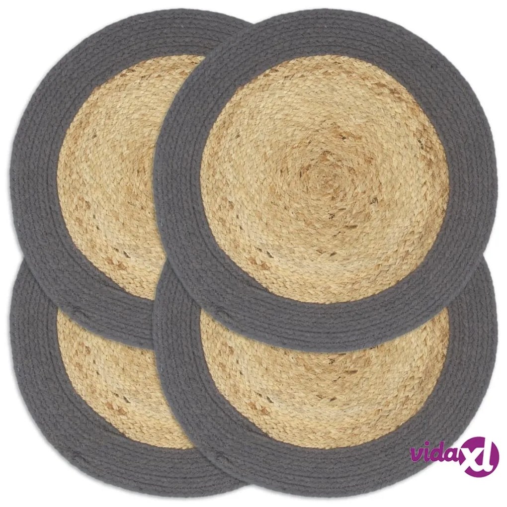 vidaXL Tovagliette 4 pz Naturale e Antracite 38 cm in Juta e Cotone