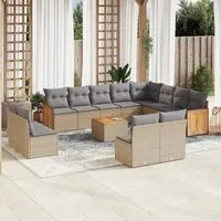 Set Divano da Giardino 13 pz con Cuscini Beige in Polyrattan 3260561