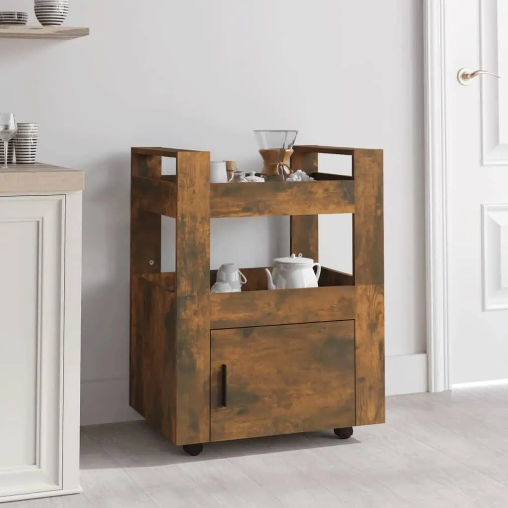Carrello Da Cucina Rovere Fumo 60x45x80 Cm Legno Multistrato /