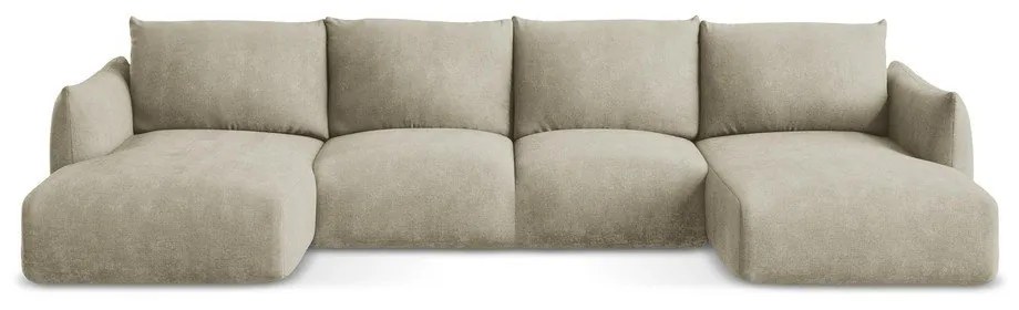 Divano angolare beige allungabile (a U) con rivestimento in ciniglia Leila – Makamii