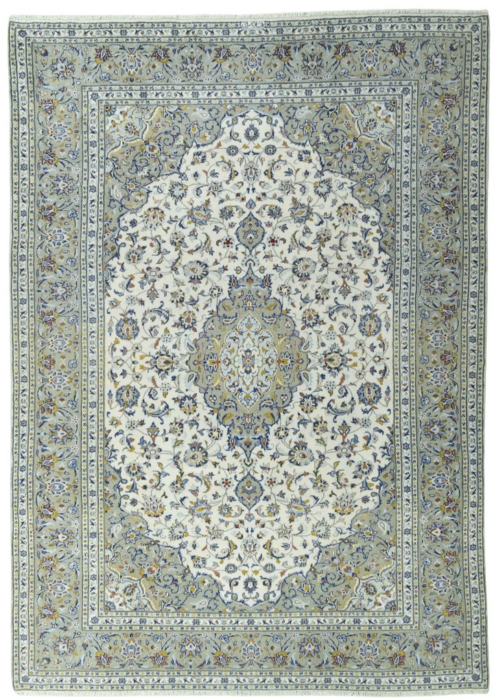 Kashan Tappeto 240x340 Beige (Iran) Annodato A Mano
