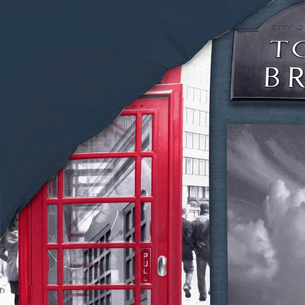 Set copripiumino e federa blu scuro in cotone per letto singolo 140x200 cm City London – douceur d'intérieur