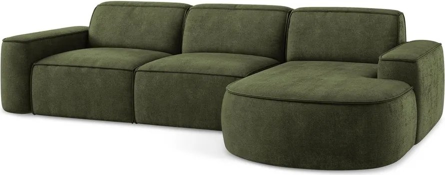 Divano angolare verde (con penisola a destra/con chaise lounge) con rivestimento in ciniglia Omao – Makamii