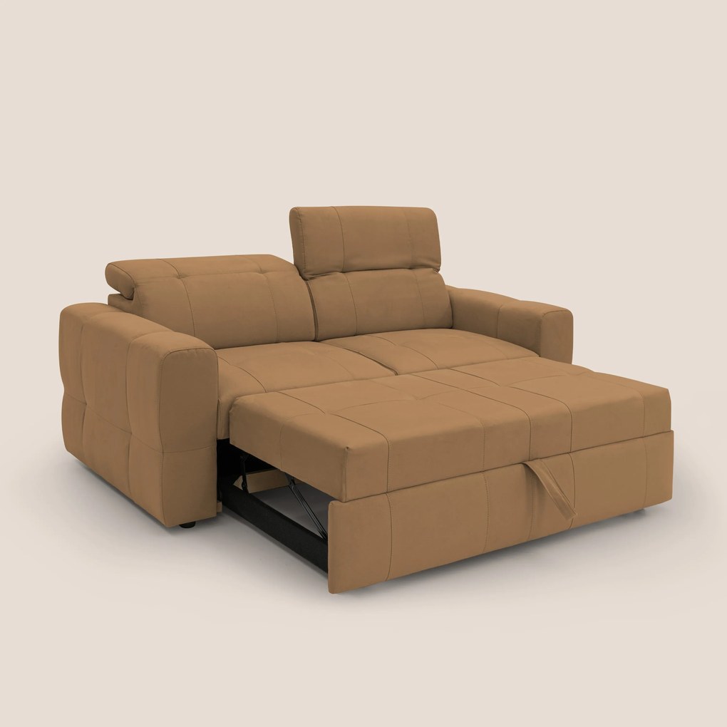 Kronos Divano con pouf estraibile poggiapiedi e poggiatesta reclinabili in morbida microfibra impermeabile T11 cuoio
