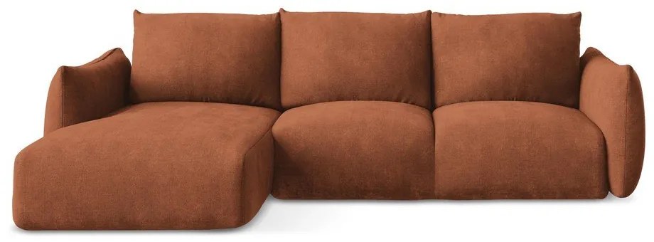 Divano angolare color terracotta allungabile (con penisola a sinistra/con chaise lounge) con rivestimento in ciniglia Leila – Makamii
