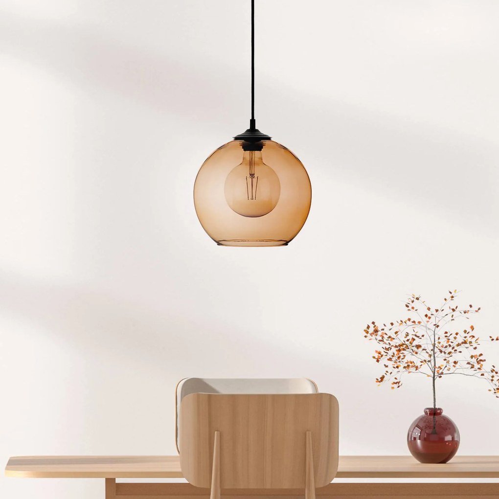 Euluna Lampada a sospensione Ball con paralume a sfera in vetro ambra Ø 25 cm