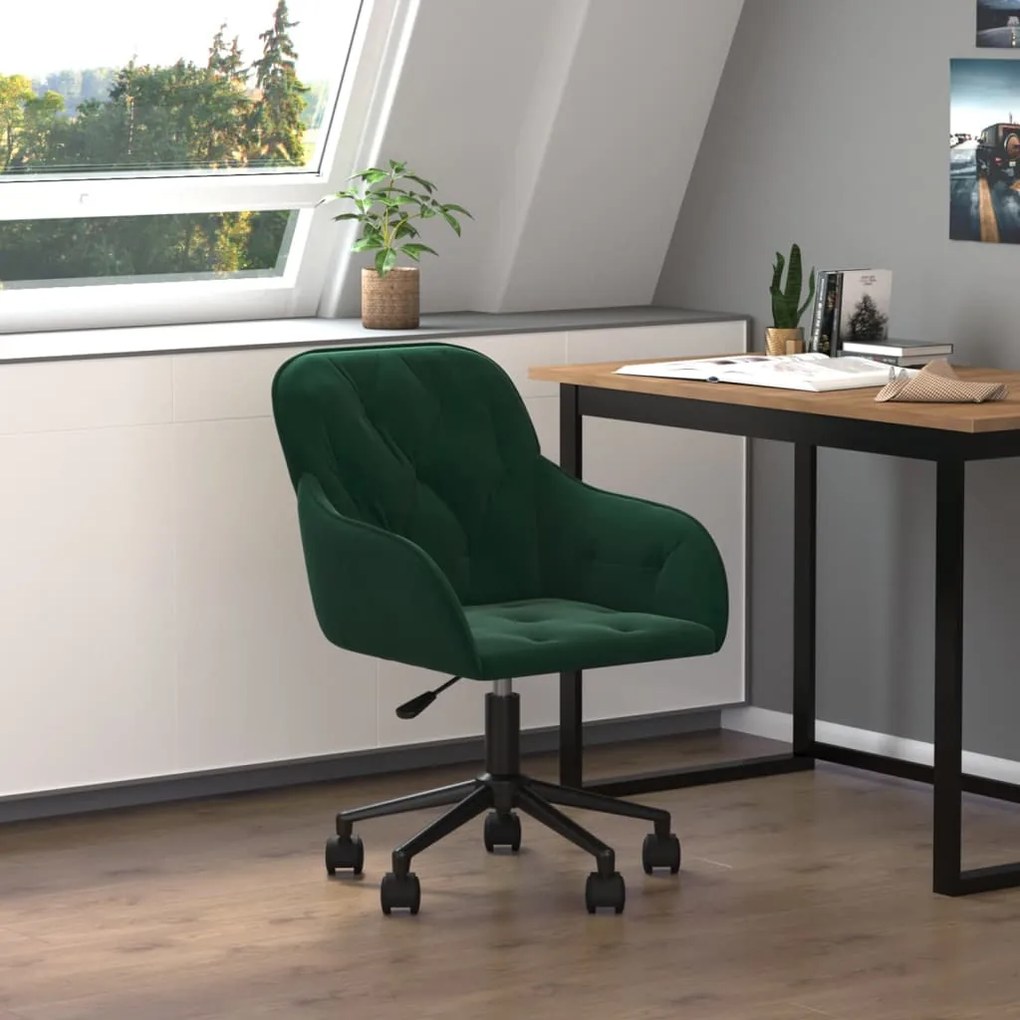 Sedia Da Ufficio Girevole Verde Scuro İn Velluto /