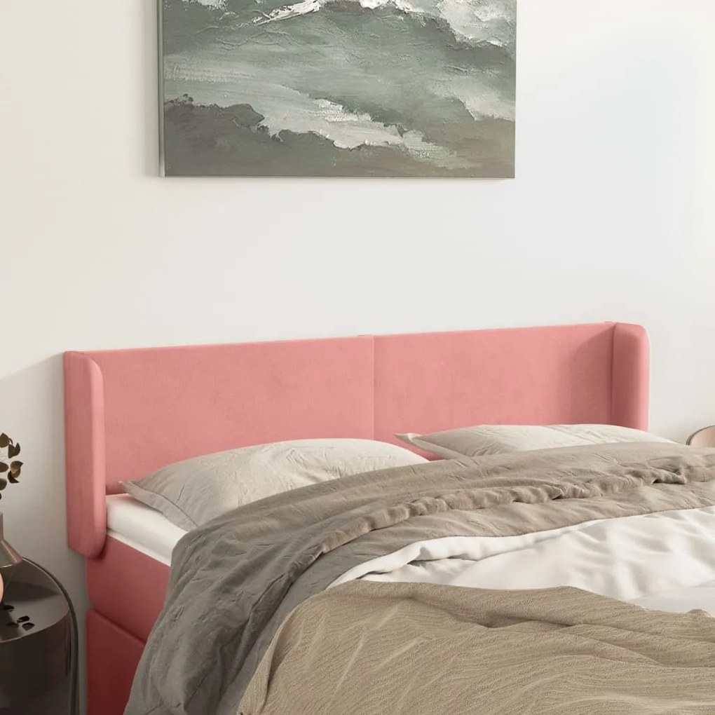 Testiera Ad Orecchio Rosa 147x16x78/88 Cm İn Velluto /