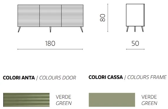 Madia 180 cm in legno Verde 3 ante - ARISA 5 piedini