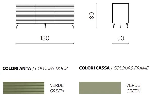 Madia a 3 ante 180 cm con scocca in nobilitato Verde ARISA con 5 piedini