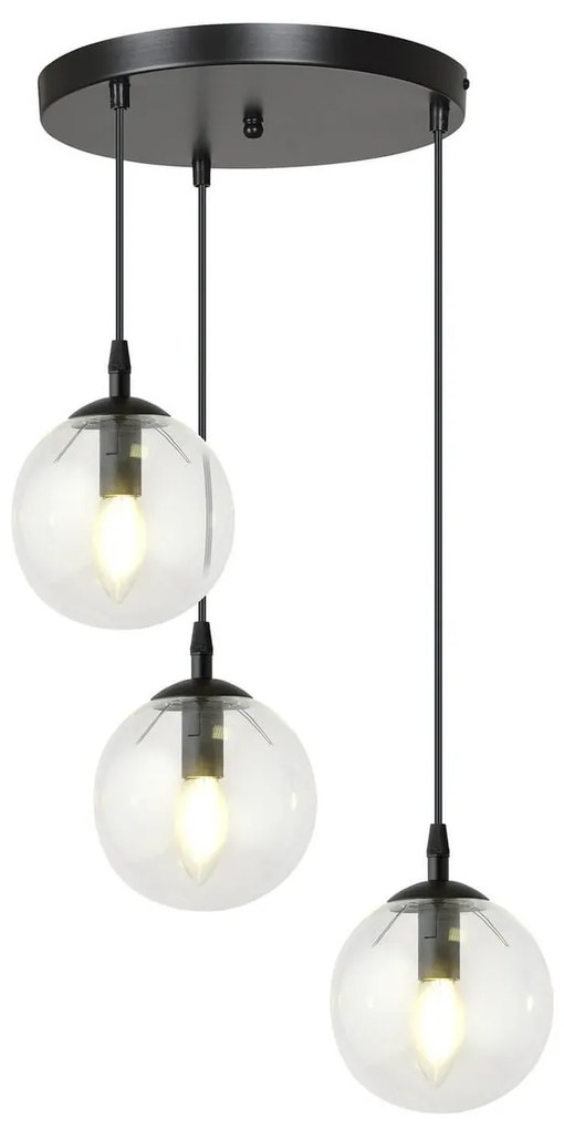 Lampadario a Sospensione COSMO 3 BLACK TRANSPARENT PREMIUM