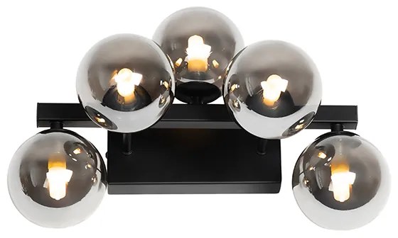 Applique moderna nera con vetro fumé 5 luci - Bianca